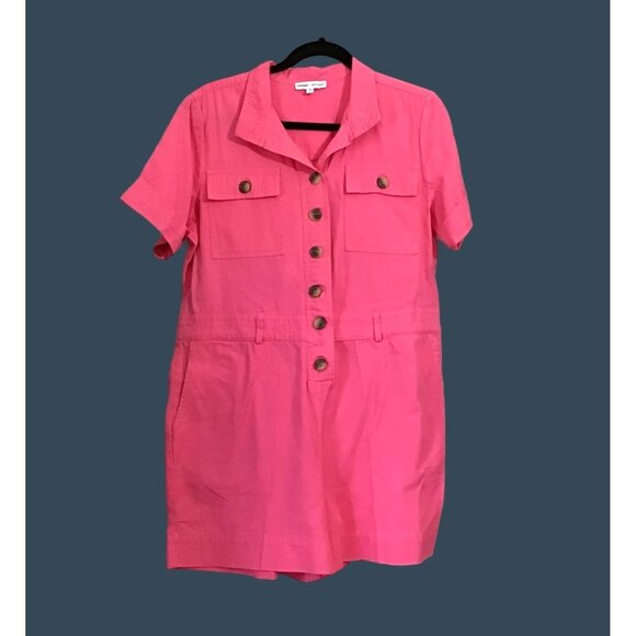 EXPRESS ROCKY BARNES WOMENS PINK BUTTON CLOSURE W/BELT SHORT ROMPER SIZE MEDIUM - Picture 1 of 8
